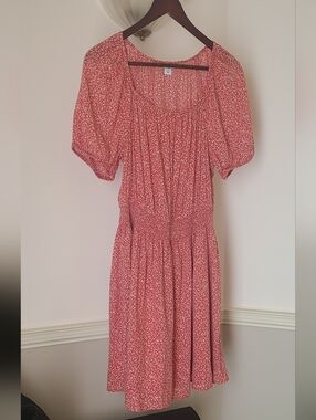 Old Navy Coral Floral Mini Dress with Puff Sleeves
